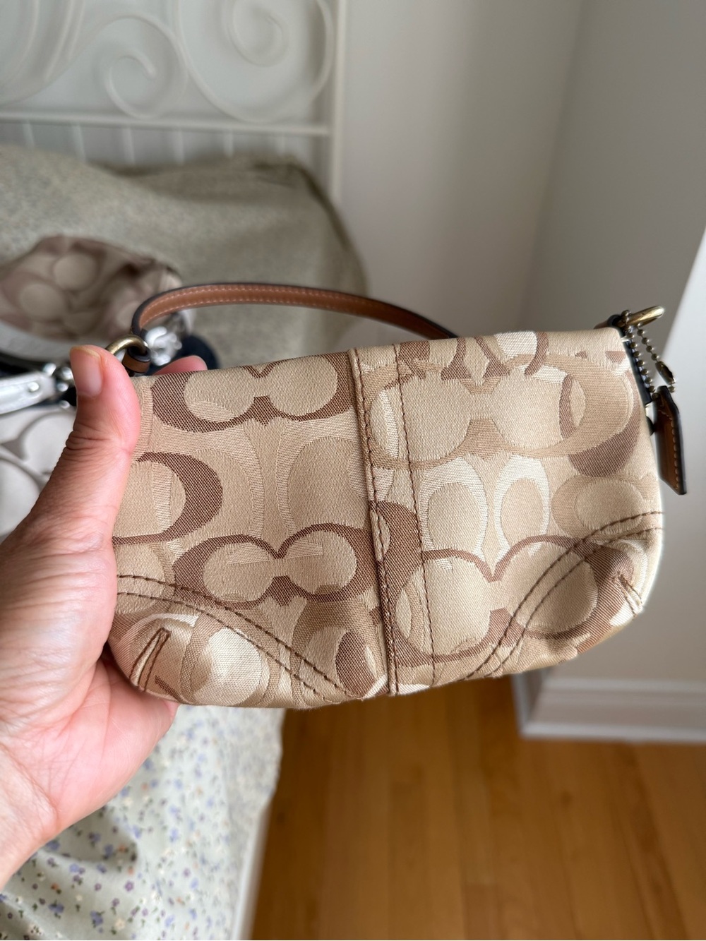 Coach Beige/Tan Mini Signature Wristlet - Picture 2 of 3